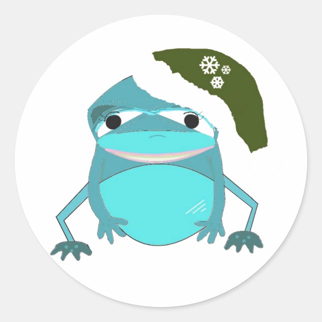 Funny Frog in Weihnachtsmannmütze Runder Aufkleber (Vorderseite)