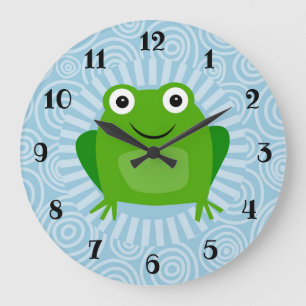 Funny Frog - Niedlich Froggy On Blue Große Wanduhr