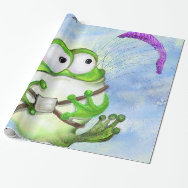 Funny Frog Paraglider Wrapping Paper Geschenkpapier (Ungerollt)