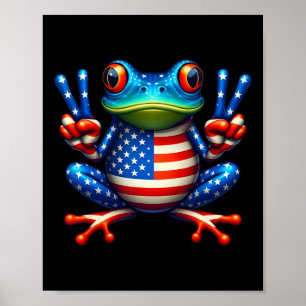 Funny Frog Peace Sign 4. Juli Frog American Fl Poster