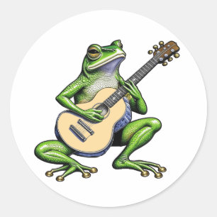 Funny Frog Playing Guitar Runder Aufkleber