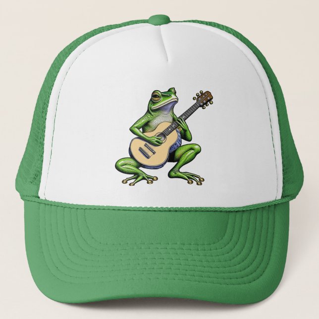 Funny Frog Playing Guitar Truckerkappe (Vorderseite)