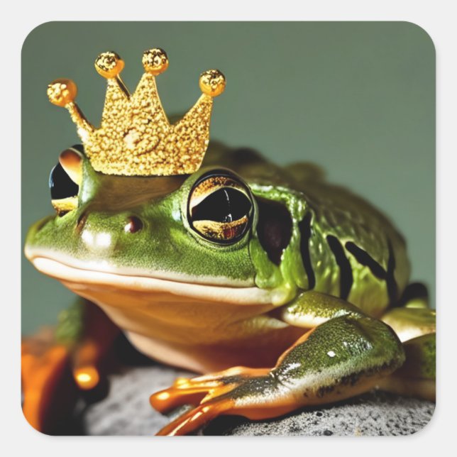 Funny Frog Prince Quadratischer Aufkleber (Vorderseite)
