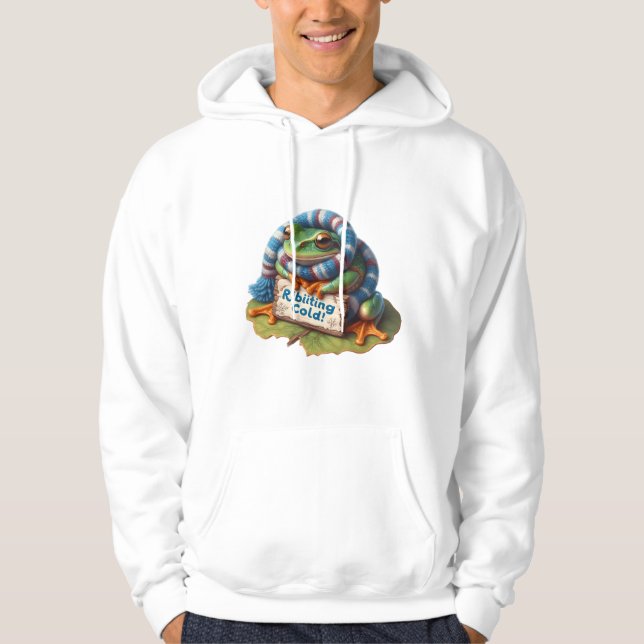Funny Frog Pun: "Ribiiiting Cold!" Hoodie (Vorderseite)