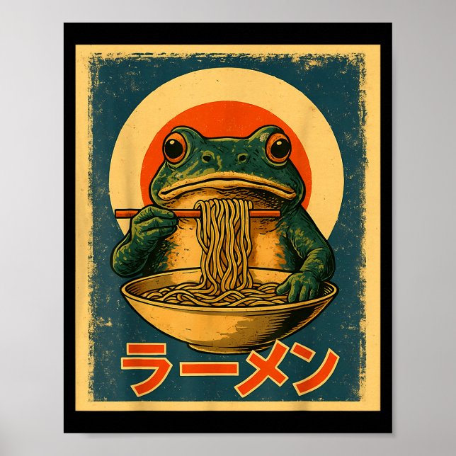Funny Frog Ramen Kawaii Retro Japanese Rising Sun  Poster (Vorne)