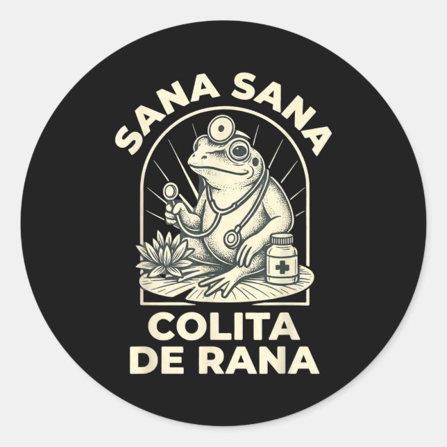 Funny Frog Sana Sana Colita De Rana Cute Mexican N Runder Aufkleber (Vorderseite)