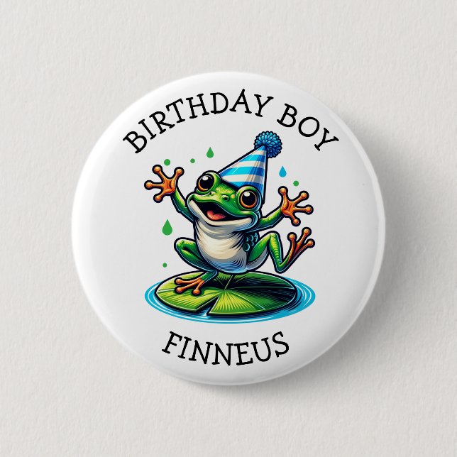 Funny Frog Themed Birthday Boy Button (Vorderseite)