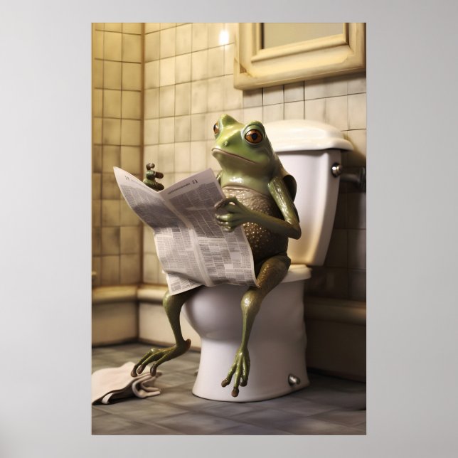 Funny Frog Toilet Print, Newspaper Reading Animal Poster (Vorne)