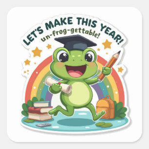 Funny Frog 'Un-frog-gettable' School Year Die-Cut Quadratischer Aufkleber