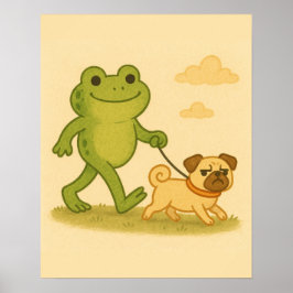 Funny Frog wandert seinen Hund Poster