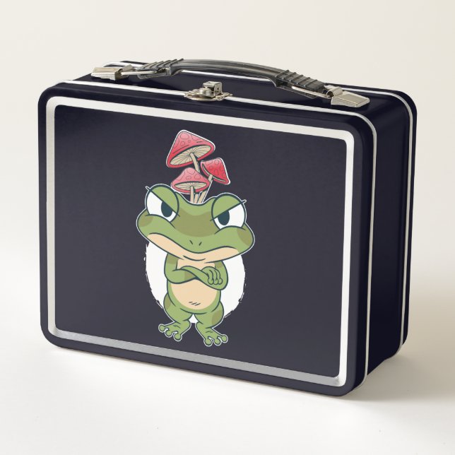 Funny Frog with mushrooms Metall Brotdose (Vorderseite)