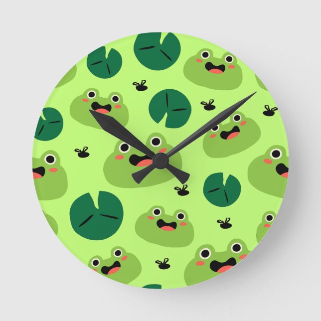 Funny Frogs Runde Wanduhr (Vorderseite)