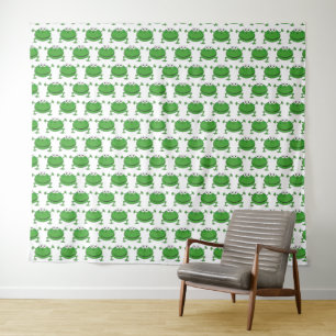 Funny Frogs White and Green Wall Tapestes Wandteppich