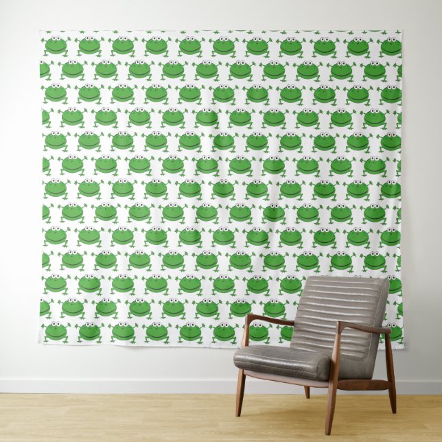 Funny Frogs White and Green Wall Tapestes Wandteppich (Beispiel (Horizontal))