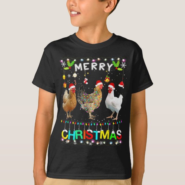 Funny Frohe Weihnachts-Hühnchen-Weihnachtsmannmütz T-Shirt (Vorderseite)