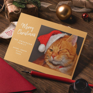 Funny Frohe Weihnachts Orange Katze mit Weihnachts Feiertagskarte