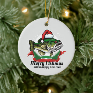 Funny frohe Weihnachtsfischerei Santa Fish Keramik Ornament