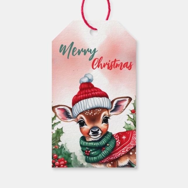 Funny Frohe Weihnachtskranz Niedlich Fawn Deer san Geschenkanhänger (Rückseite)