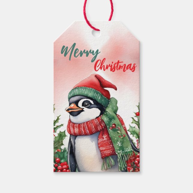 Funny Frohe Weihnachtskranz Niedlicher Pinguin san Geschenkanhänger (Vorderseite)