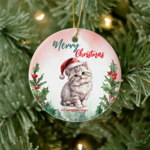 Funny Frohe Weihnachtsmann Niedlich Cat Kitten Keramik Ornament