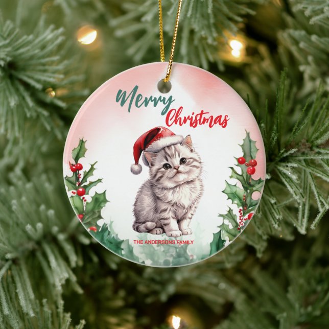 Funny Frohe Weihnachtsmann Niedlich Cat Kitten Keramik Ornament (Baum)