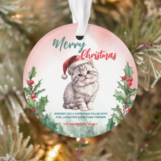 Funny Frohe Weihnachtsmann Niedlich Cat Kitten Ornament (Baum)