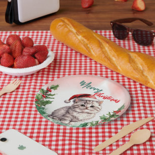 Funny Frohe Weihnachtsmann Niedlich Cat Kitten Pappteller