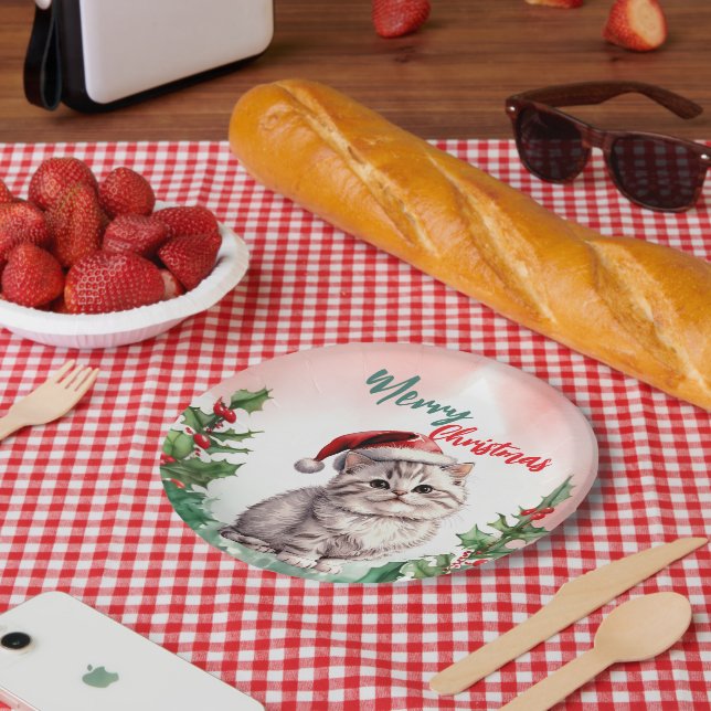Funny Frohe Weihnachtsmann Niedlich Cat Kitten Pappteller (Picknick)