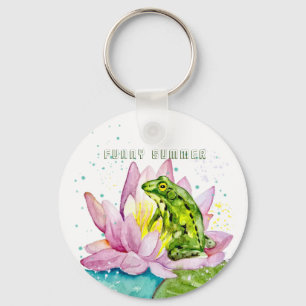 Funny Frosch auf einem Lotus Schlüsselanhänger