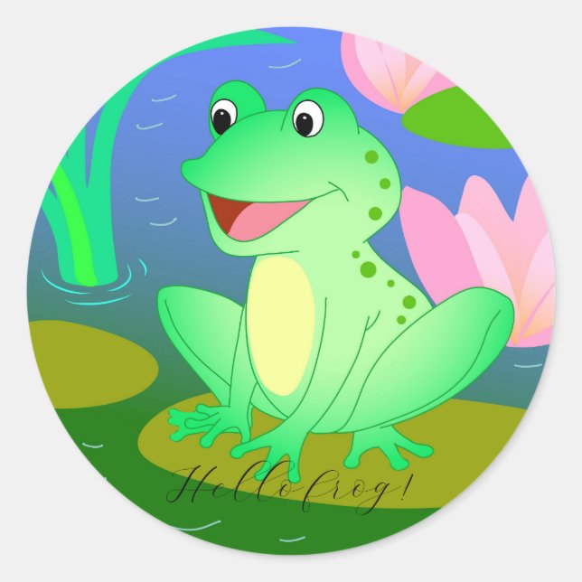 Funny Frosch, Cartoon-Illustration Runder Aufkleber (Vorderseite)