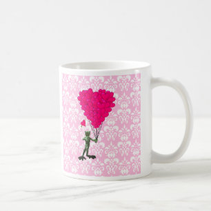 Funny Frosch Cartoon & rosa Herz auf Damast Tasse