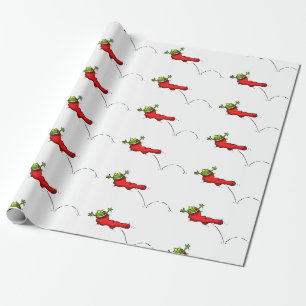 Funny Frosch in rotem Strumpf Weihnachten Cartoon Geschenkpapier
