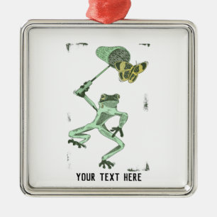 Funny Frosch jagen einem Schmetterling hinterher Ornament Aus Metall