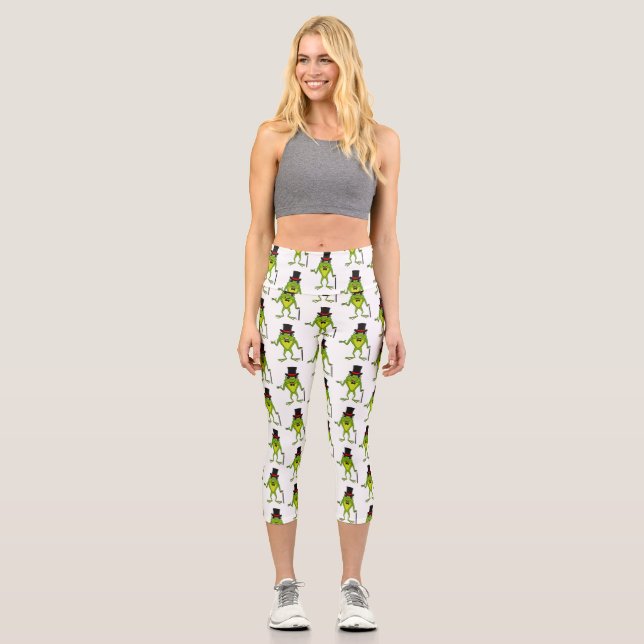 Funny Frosch mit Top-Hut-Cartoon Capri Leggings (Vorderseite)