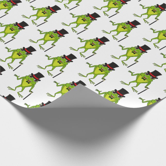 Funny Frosch mit Top-Hut-Cartoon Geschenkpapier (Ecke)