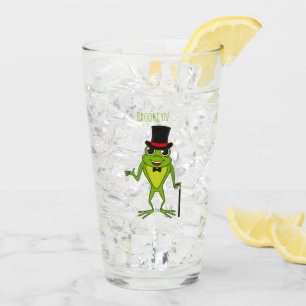 Funny Frosch mit Top-Hut-Cartoon Glas