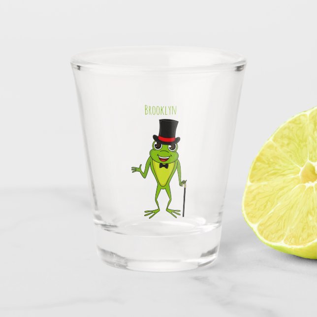 Funny Frosch mit Top-Hut-Cartoon Schnapsglas (Vorderseite)
