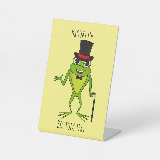 Funny Frosch mit Top-Hut-Cartoon Sockelschild (Vorderseite)