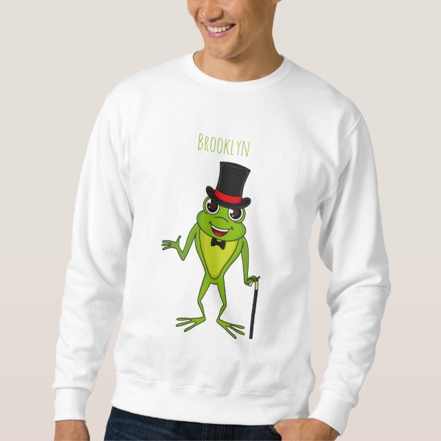 Funny Frosch mit Top-Hut-Cartoon Sweatshirt (Vorderseite)