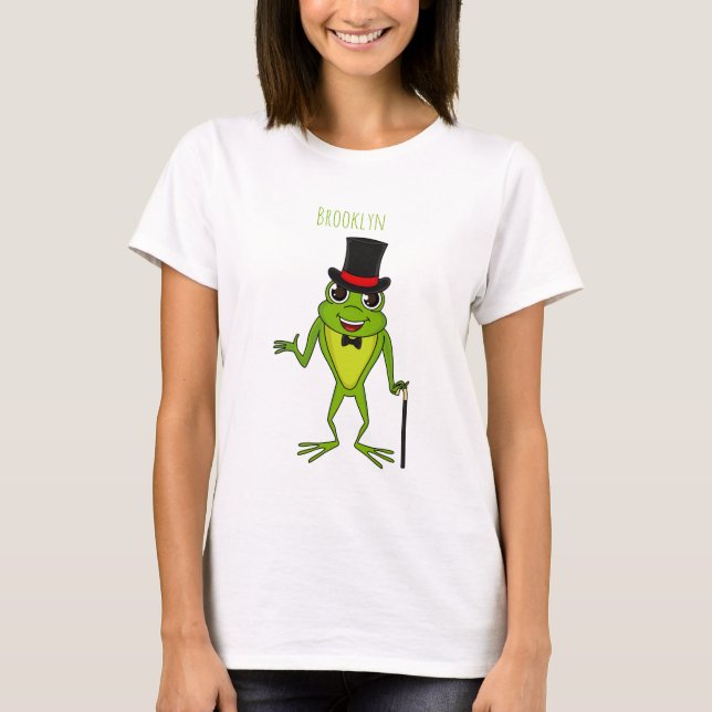 Funny Frosch mit Top-Hut-Cartoon T-Shirt (Vorderseite)