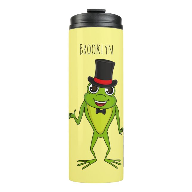 Funny Frosch mit Top-Hut-Cartoon Thermosbecher (Vorderseite)