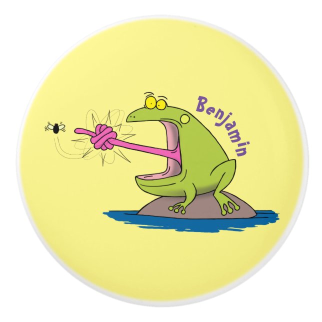 Funny Frosch und Fliege Cartoon Keramikknauf (Vorderseite)