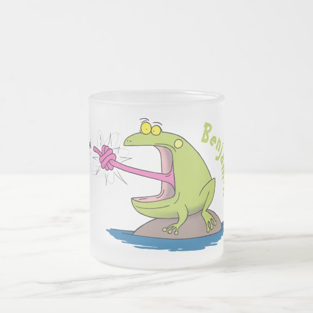Funny Frosch und Fliege Cartoon Mattglastasse (Mittel)
