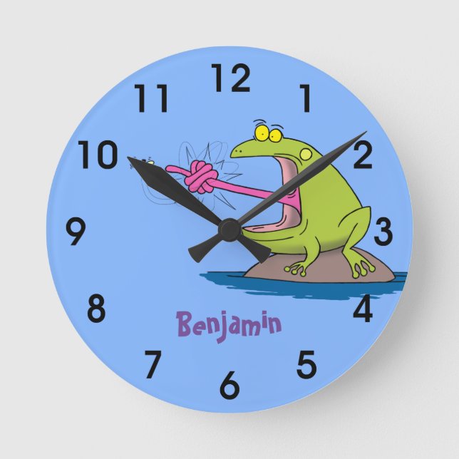 Funny Frosch und Fliege Cartoon Runde Wanduhr (Vorderseite)