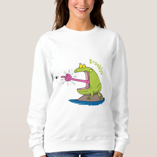 Funny Frosch und Fliege Cartoon Sweatshirt (Vorderseite)