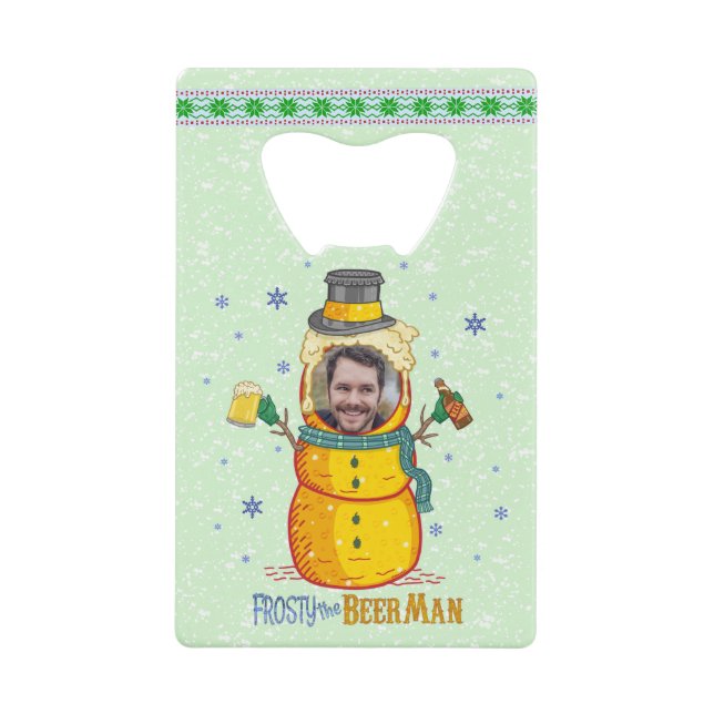 Funny Frosty Beer Man Spaß Custom Foto Weihnachten Geldbeutel Flaschenöffner (Vorderseite)