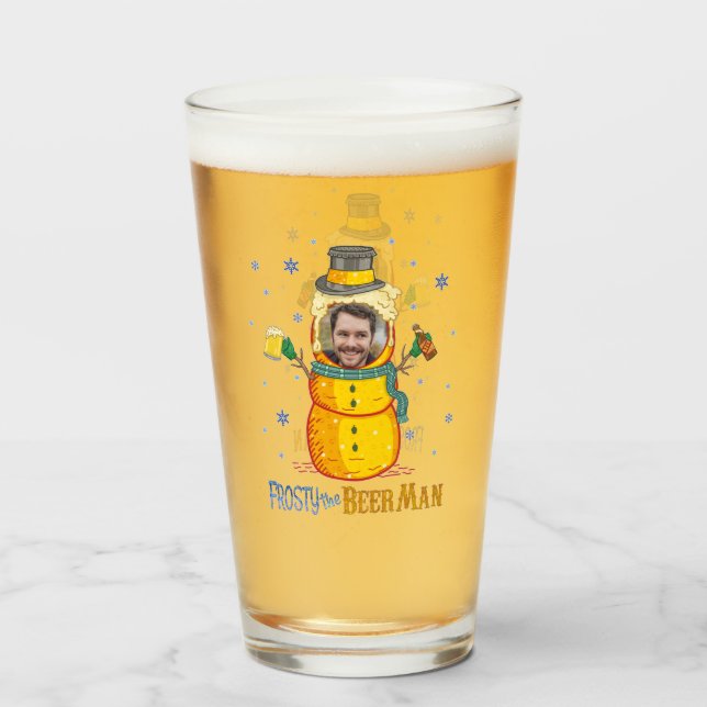 Funny Frosty Beer Man Spaß Custom Foto Weihnachten Glas (Vorne (Gefüllt))