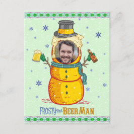 Funny Frosty Beer Man Spaß Custom Foto Weihnachten Postkarte