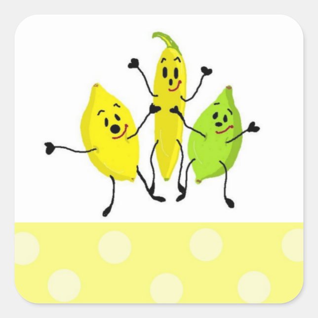 Funny Fruit Gang Quadratischer Aufkleber (Vorderseite)