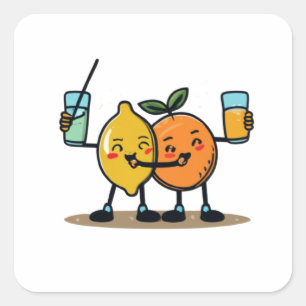 Funny Fruit Orange und Lemon Drink Juice Toget Quadratischer Aufkleber